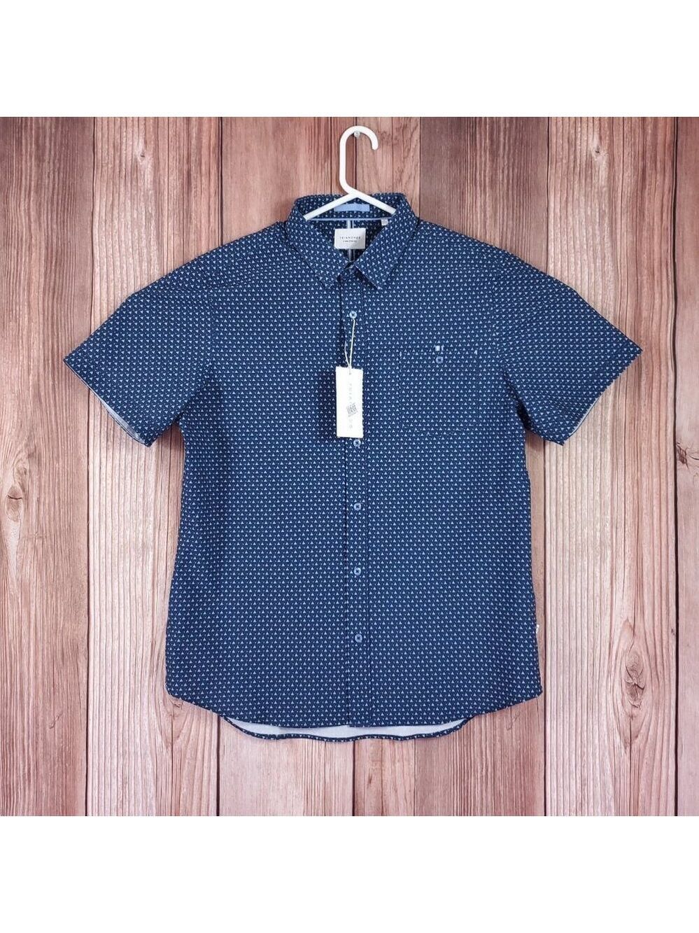 7 Diamonds Mens Large 4 Way Stretch Kyro Short Sleeve Shirt Geometric Triangle